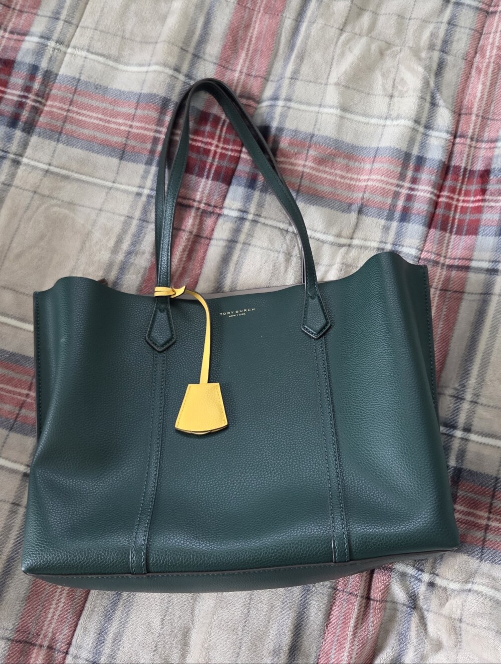 Tory Burch Dark Green Pebbled Leather Tote